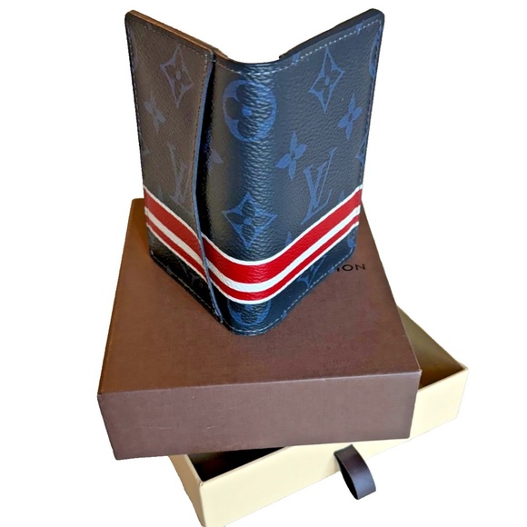 LOUIS VUITTON LV Cobalt Monogram Red/White Stripe Pocket Organizer Personalized - Picture 10 of 10